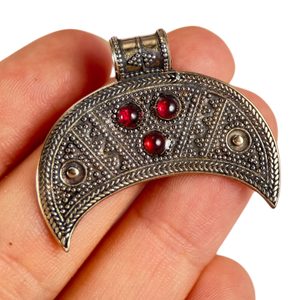 LUNITSA, crescent moon, fertility pendant, bronze, garnets