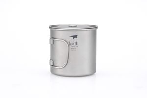 Ti3208 Single-Wall Titanium Mug with Folding Handle and Lid