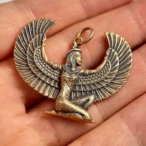 WINGED ISIS, Egyptian Goddess, bronze pendant