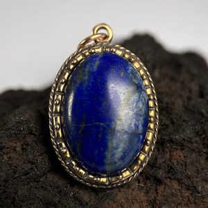 LAPIS LAZULI, large, bronze, pendant