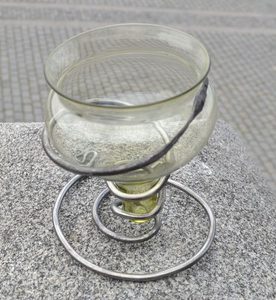 MEDIEVAL GLASS, glass with forged iron stand