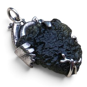 Sterling Silver Pendant with Natural Moldavite, 925 Silver