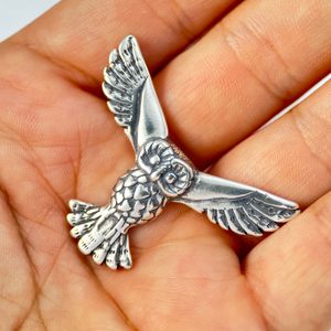 Flying owl, silver sterling talisman