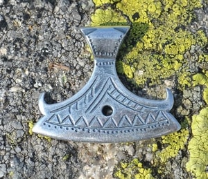 BEARDED AXE OF PERUN, silver Slavic pendant