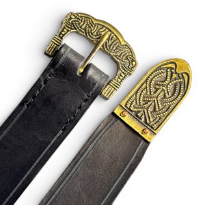 GOKSTAD BELT, tin, brass color, black leather