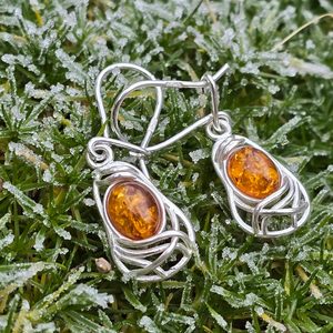 WARTA, silver earrings, amber, Ag 925