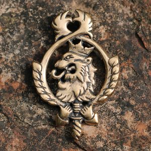 Czech lion in lime branch, pendant, bronze