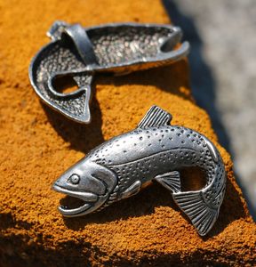 TROUT, fish, fishing pendant, zinc antique silver