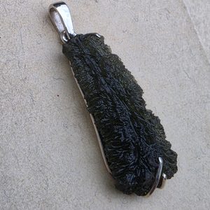 Sterling Silver Pendant with Natural Moldavite, 925 Silver