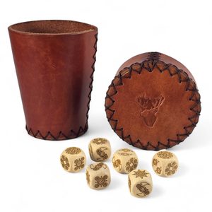 Leather cup for dice with lid - brown for hunters