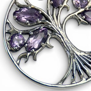 Arbre de vie, améthyste, pendentif, argent 925/1000