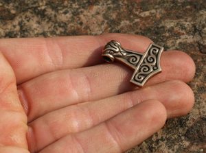 THOR'S HAMMER WITH SPIRALS, bronze pendant
