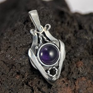 AMALIE, Art Nouveau jewellery, silver pendant with amethyst, Ag 925