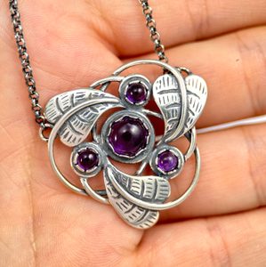 TRISKEL, Jugendstilschmuck, Halskette, Amethyst Ag 925/1000