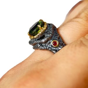 HERCINIA Silver Ring with Moldavite and Garnet, Ag 925/1000