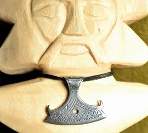BEARDED AXE OF PERUN, silver Slavic pendant