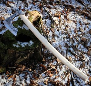 VALKNUT etched Viking Axe - natural wooden handle