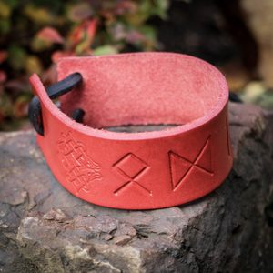 ODIN, leather bracelet, red