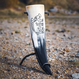 CELTIC BOAR, CARVED DRINKING HORN