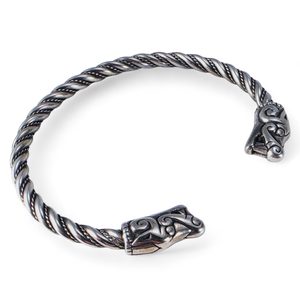 WOLF HEADS, Viking bracelet, Burg, Gotland, sterling silver, 43 g