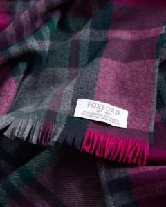 Luxury Irish Wool Scarf Petunia Tartan with Cashmere
