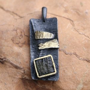 CENTAUR silver pendant with MOLDAVITE, gold plated