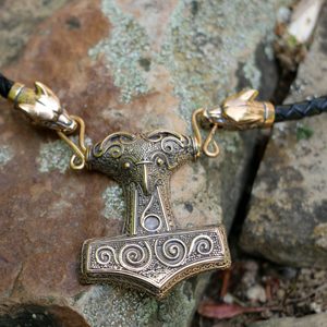 SCANIA, viking leather braided necklace, bronze