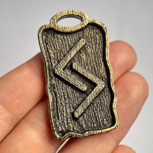 JERA, Anglo-Saxon Futhark Rune Pendant, zinc ant. brass