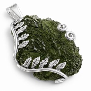FERN, silver pendant with Moldavite