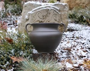 DOUBLE-EARED VASE influenced by antique patterns, Celtic graphite ceramic