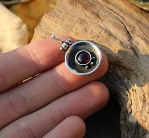 ORBIT, silver earrings, garnet