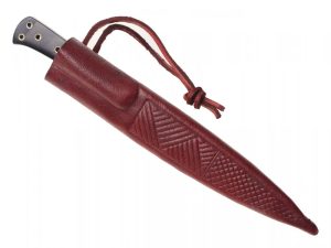 Medieval knife with horn handle and leather sheath