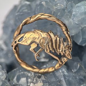LOUP, broche costume, bronze