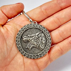 Slavic wolf keychain, zinc antique silver