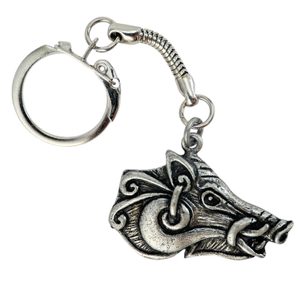 Celtic boar key ring, zinc antique silver