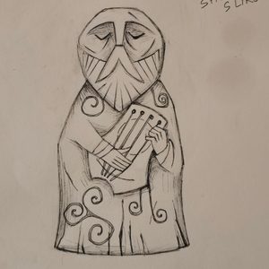 Irish bard Daoine Sí, carved statue