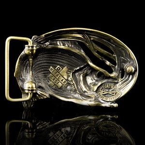 Perch, fishing belt buckle, brass