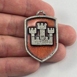 PRAGUE, medieval coat of arms in shield, 14th century, zinc, enamel