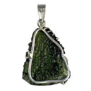 Fougère, pendentif en argent avec MOLDAVITE