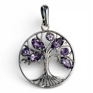Arbre de vie, améthyste, pendentif, argent 925/1000