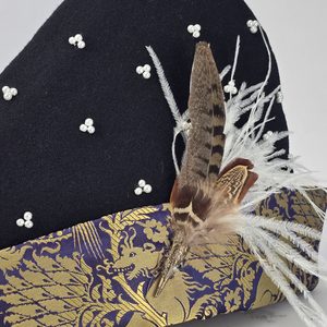 Medieval wool cap, brocade, feathers