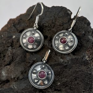ANTICA ROMA, sterling silver jewelry set, ruby