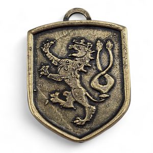 CZECH LION, medieval coat of arms in shield, zinc, old brass