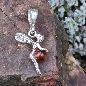 Fairy, silver pendant, amber, Ag 925