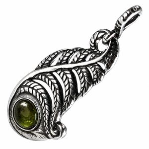 Pendentif en argent avec moldavite, fougère, Ag 925/1000, cabochon
