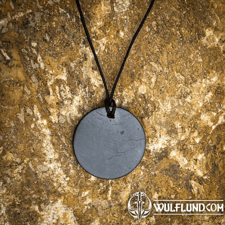 SHUNGITE, COLLIER, RONDE AMULETTE