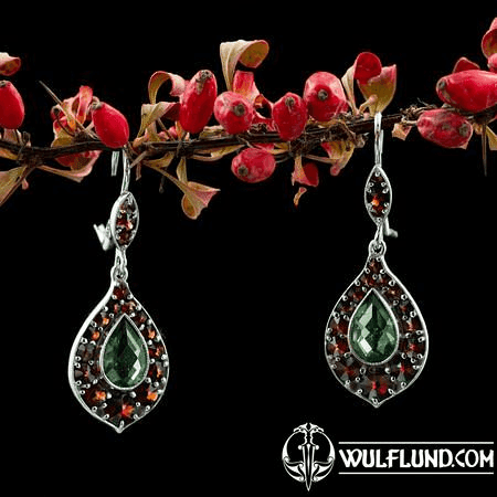 BRANKA, SILVER EARRINGS, MOLDAVITE, GARNET