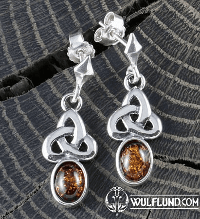 CELTICA, BOUCLES D'OREILLES EN AMBRE, ARGENT