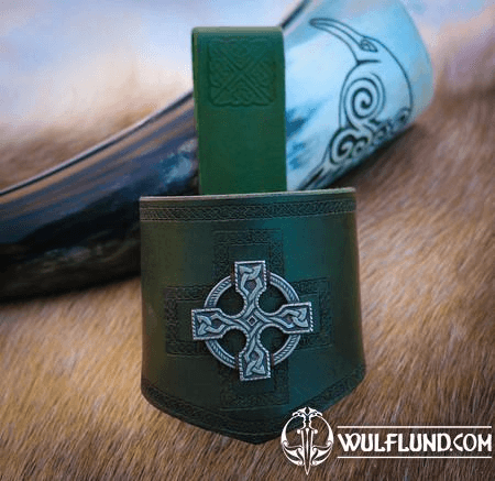 HORN HOLDER, LEATHER, CELTIC CROSS