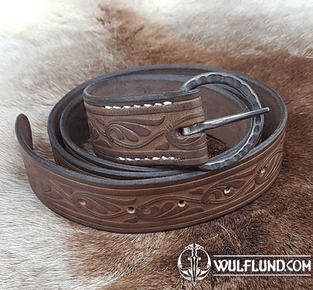 DECORATED LEATHER BELT, BROWN